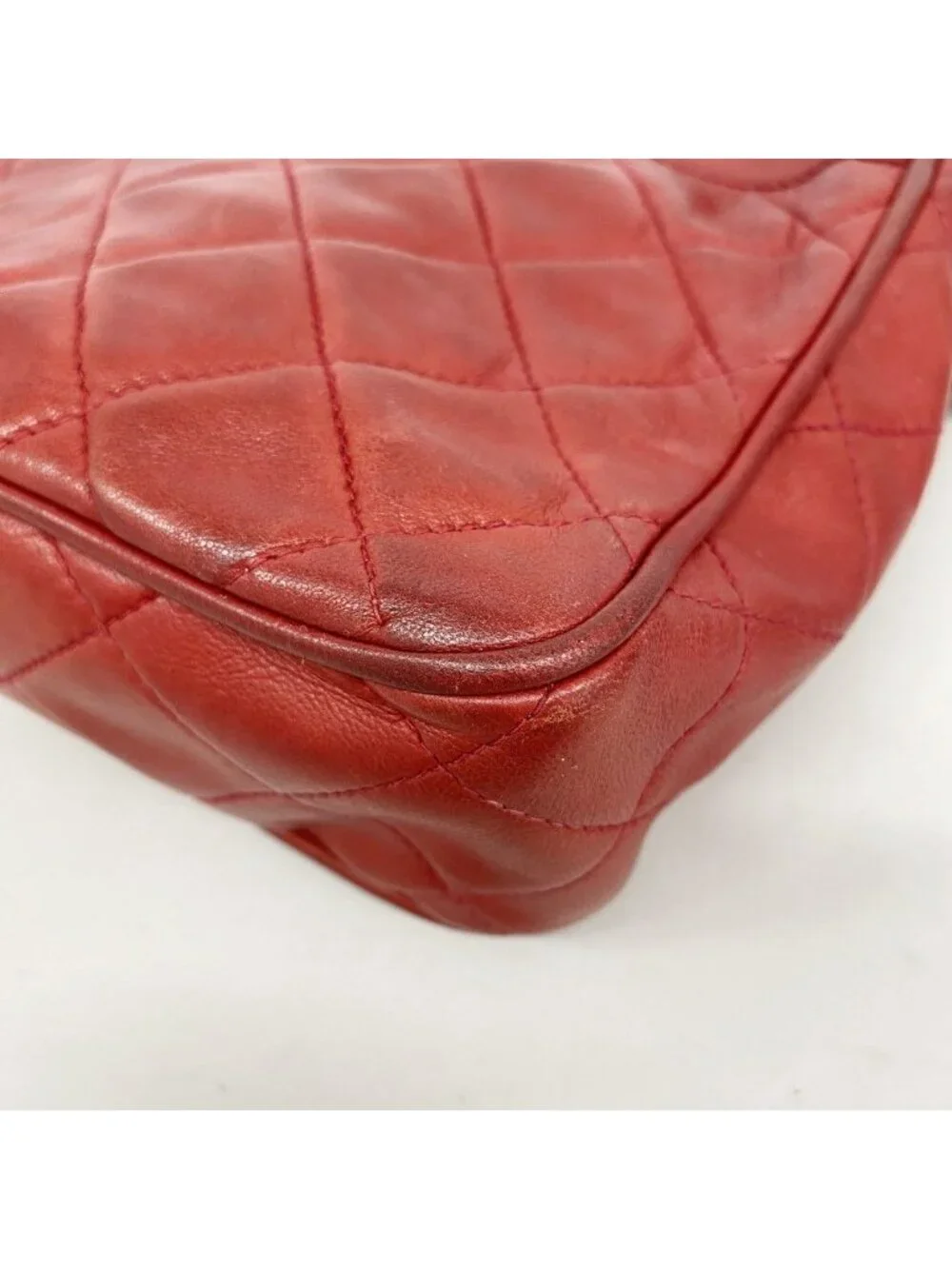 Chanel Shoulder Bag Quilted Lambskin Red Gold